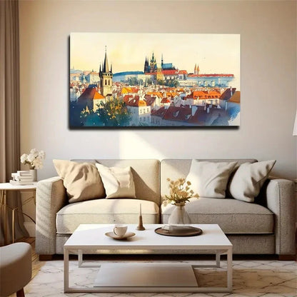Red Roof And White Building Wall Art Canvas Office Home Room Framed 120x60cm