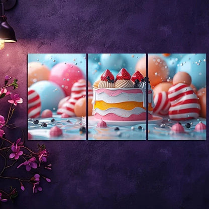 3pcs Birthday Celebration Scene Metal Print Ready to Hang Art - Bella Home Decor