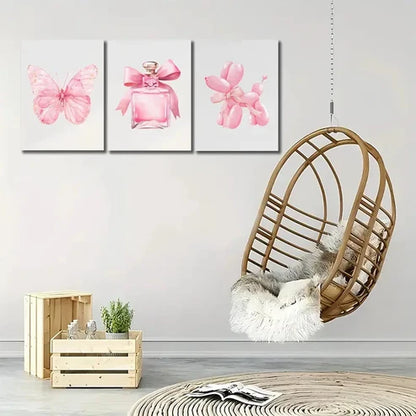 3pcs Pink Bow Decor Watercolor Bow Design Wall Art Set Canvas Unframed - High Quality Print 100% Australian Made Wall Canvas =
