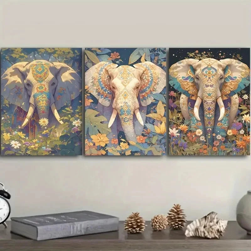 3pcs Featuring an Elephant Wall Art Set Canvas Framed 50x70cm - High Quality Print 100% Australian Made Wall Canvas Ready to Hang - Bella Home Decor