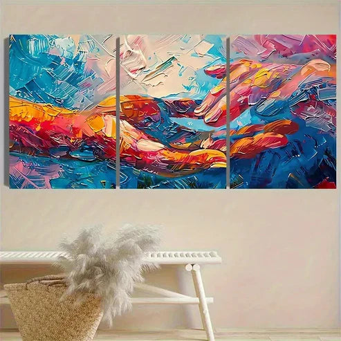 3pcs Color Palette Knife Painting Wall Art Canvas Unframed - High Quality Print 100% Australian Made Wall Canvas - Bella Home Decor