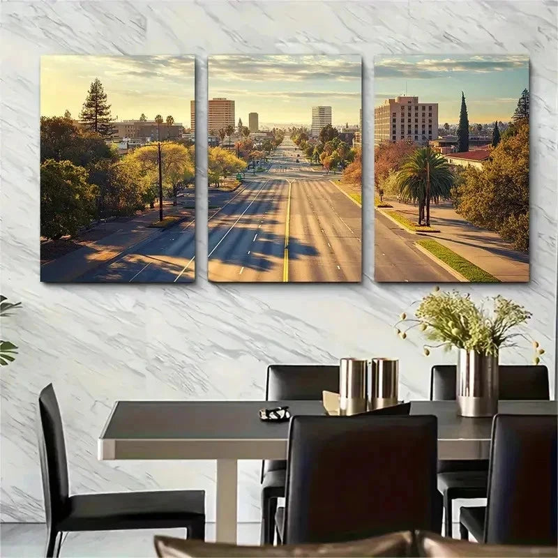 3pcs California Deco Fresno City Vintage Perfect Wall Art Set Canvas Framed 50x70cm - High Quality Print 100% Australian Made Wall Canvas Ready to Hang - Bella Home Decor