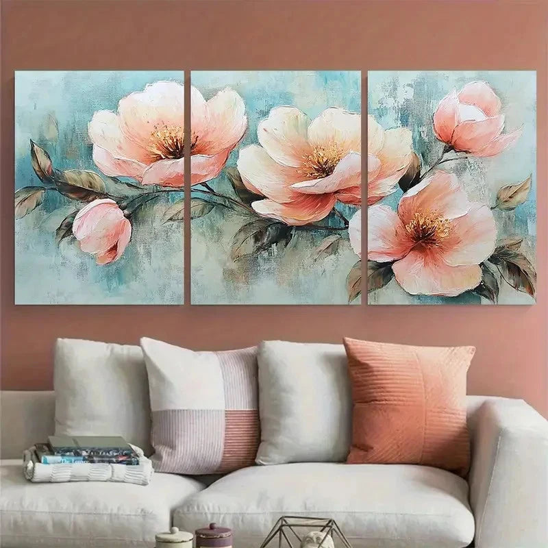 3pcs Garden Soft Color Textured Flower Design Wall Art Set Canvas Framed 60x90cm - High Quality Print 100% Australian Made Wall Canvas Ready to Hang - Bella Home Decor