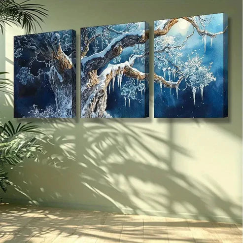 3pcs The Cold Tree Painting Wall Art Set Canvas Unframed - High Quality Print 100% Australian Made Wall Canvas
