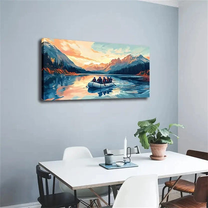 Boat & People in Life jackets Wall Art Canvas Office Home Room Framed 120x60cm - Bella Home Decor
