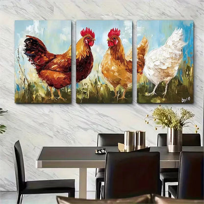 3pcs Farm Animals Oil Painting Metal Print Ready to Hang Art