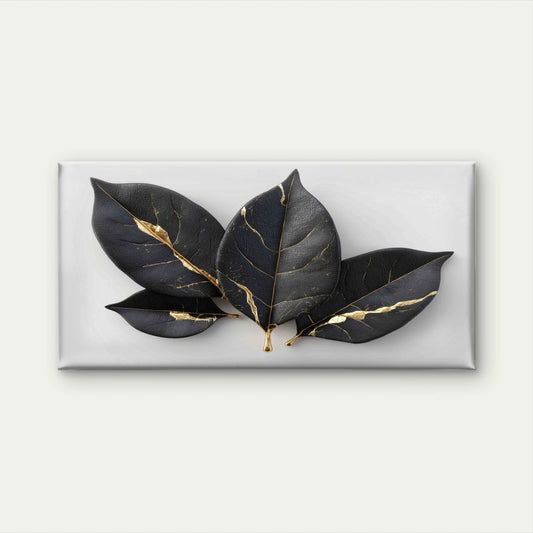 Black Leaves With Gold Accents Wall Art Canvas Office Home Room Framed 120x60cm