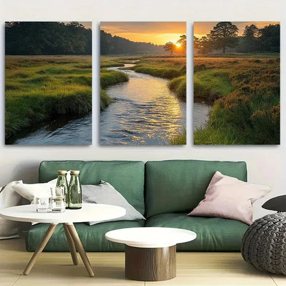 3pcs Winding River in English Countryside Metal Print Ready to Hang Art