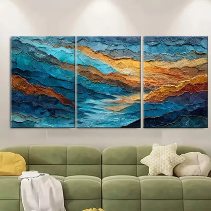 3pcs Abstract Mountain River Landscape Metal Print Ready to Hang Art - Bella Home Decor