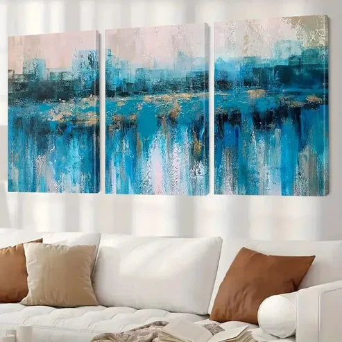 3pcs Modern Blue Gray Paintings Wall Art Canvas Unframed - High Quality Print 100% Australian Made Wall Canvas