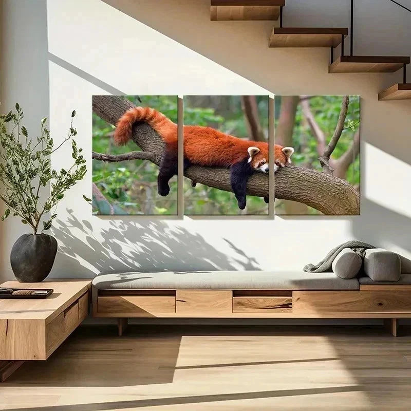 3pcs Animal Art Red Panda Modern Wall Art Set Canvas Framed 60x90cm - High Quality Print 100% Australian Made Wall Canvas Ready to Hang - Bella Home Decor