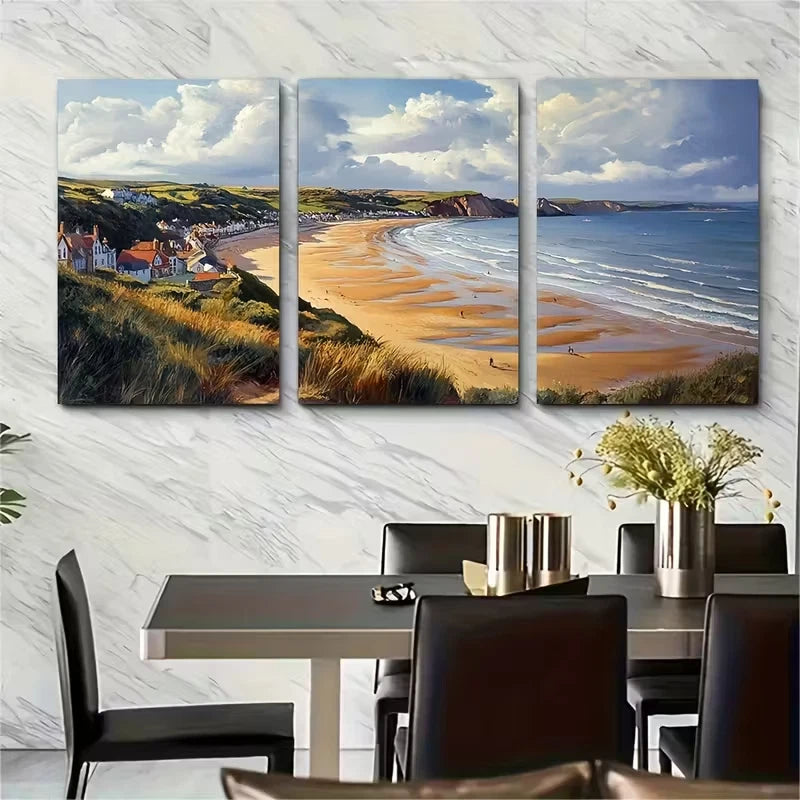 3pcs Woolacombe Travel Print Metal Print Ready to Hang Art