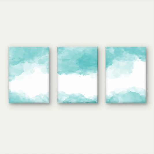 3pcs Minimalist Turquoise Watercolour Art Wall Art Set Canvas Framed 50x70cm - High Quality Print 100% Australian Made Wall Canvas Ready to Hang