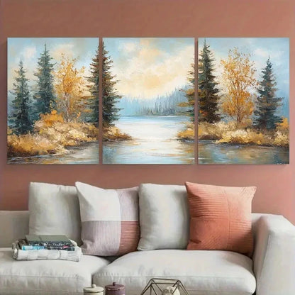 3pcs Carter Lake Iowa Pine Trees Landscape Metal Print Ready to Hang Art - Bella Home Decor