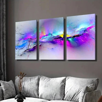 3pcs Abstract Blue & Purple Psychedelic Splashes Wall  Art Set Canvas Unframed - High Quality Print 100% Australian Made Wall Canvas - Bella Home Decor