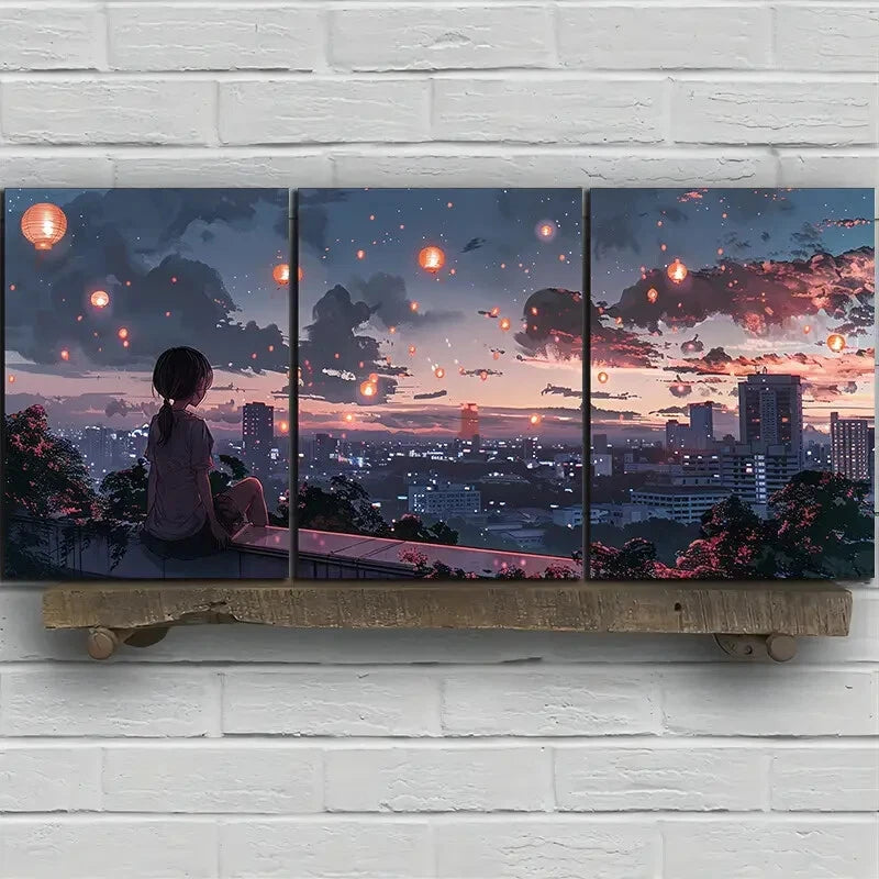 3pcs Cityscape Modern Urban Skyline Metal Print Ready to Hang Art