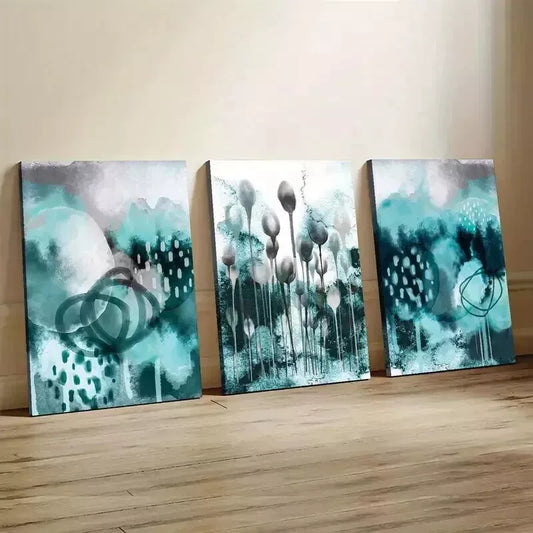 3pcs Turquoise Abstract Wall Art Set Canvas Framed 50x70cm - High Quality Print 100% Australian Made Wall Canvas Ready to Hang