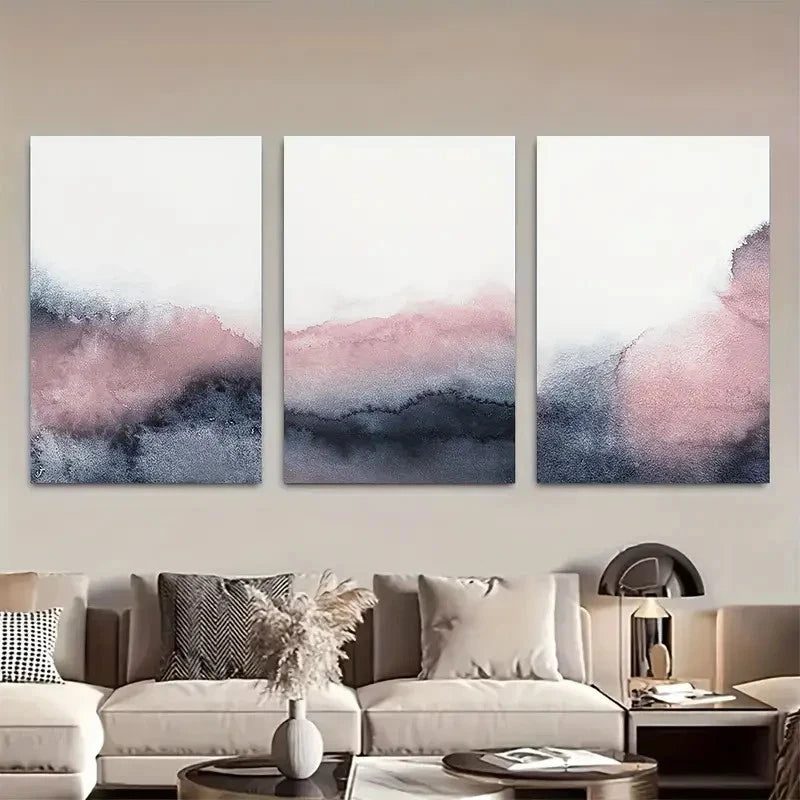 3pcs Blush Pink and Grey Wall Art Painting Metal Print Ready to Hang Art - Bella Home Decor