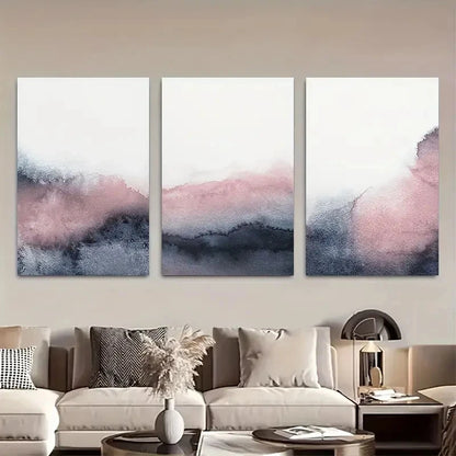 3pcs Blush Pink and Grey Wall Art Painting Metal Print Ready to Hang Art - Bella Home Decor