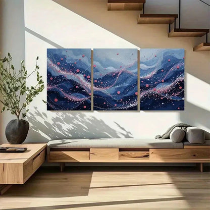 3pcs Modern Blue & Pink Flowing Dots Metal Print Ready to Hang Art
