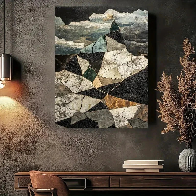 Beautiful Geometric Stone Design Abstract Painting 40x60cm Metal Print Ready to Hang - Bella Home Decor