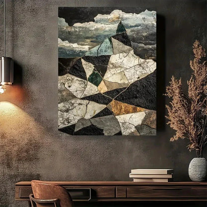Beautiful Geometric Stone Design Abstract Painting 40x60cm Metal Print Ready to Hang - Bella Home Decor
