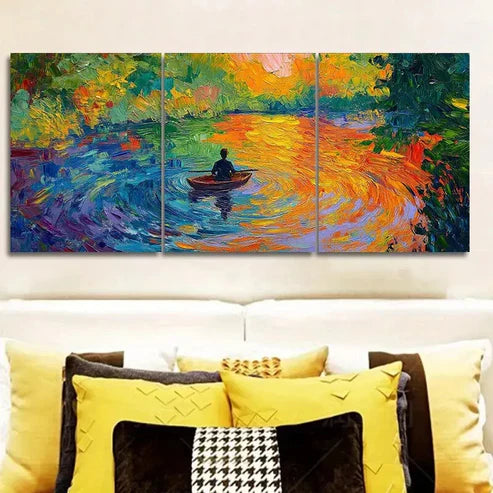 3pcs Vibrant Impressionist Lake Scene Wall Art Set Canvas Unframed - High Quality Print 100% Australian Made Wall Canvas