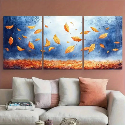 3pcs Falling Yellow Leaves Autumn Watercolor Metal Print Ready to Hang Art - Bella Home Decor
