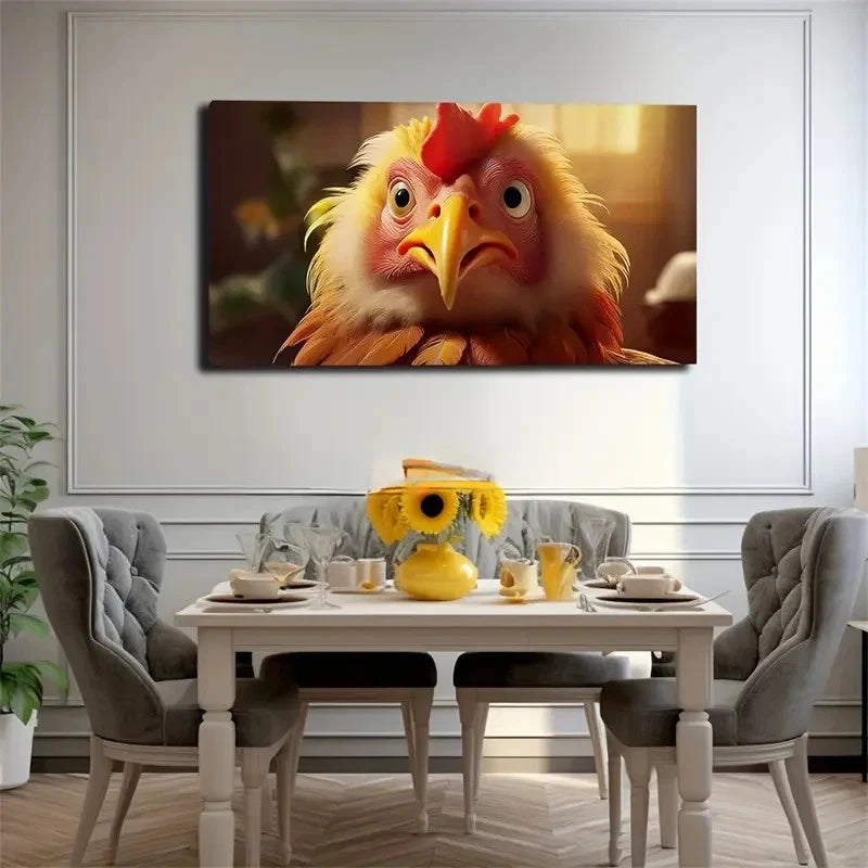 Vibrant Whimsical Rooster Wall Art Canvas Office Home Room Framed 120x60cm