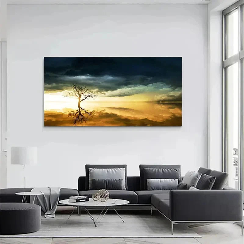Vibrant Sky & Silhouette Wall Art Canvas Office Home Room Framed 120x60cm