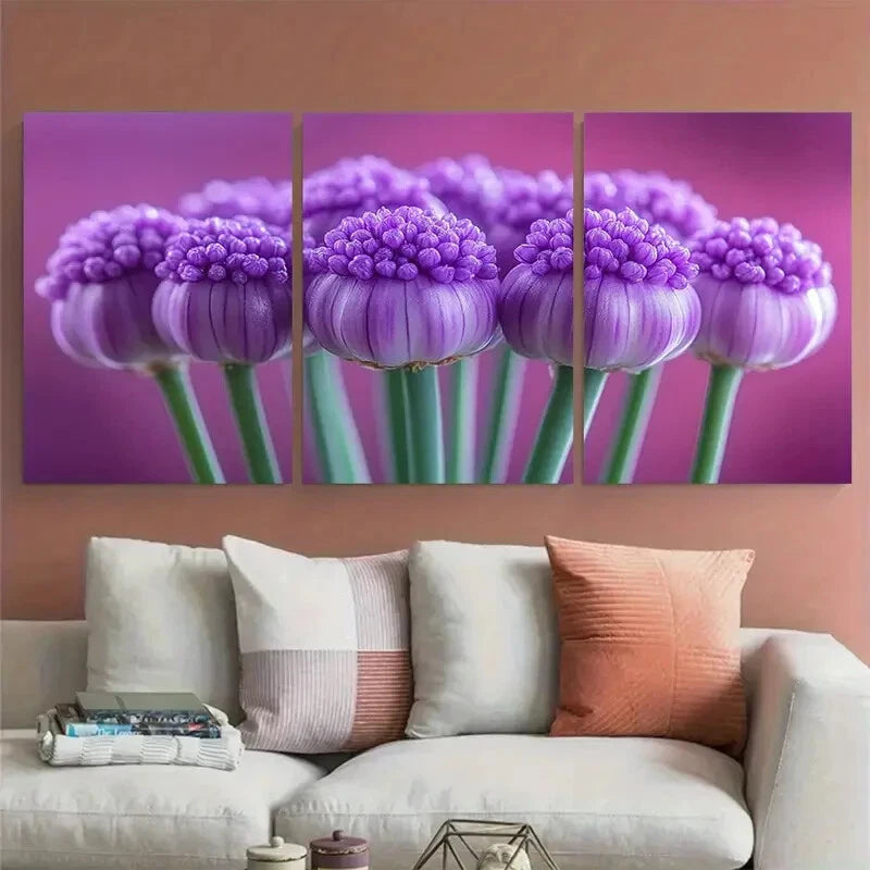 3pcs Allium Angulosum Purple Mouse Garlic Metal Print Ready to Hang Art - Bella Home Decor
