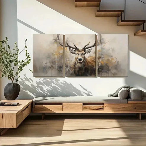3pcs Abstract Deer Head Artwork Wall Art Canvas Unframed - High Quality Print 100% Australian Made Wall Canvas - Bella Home Decor