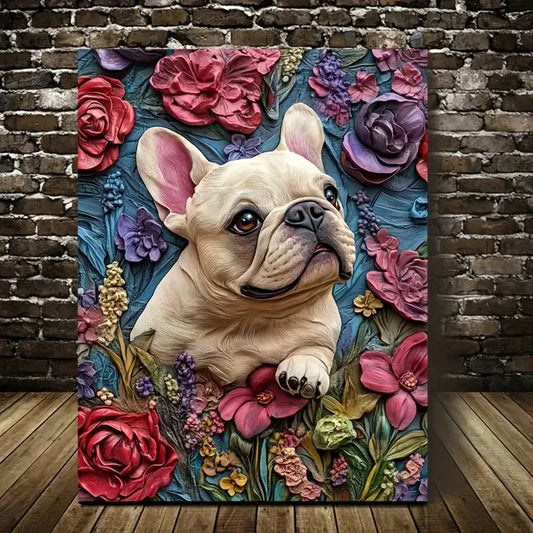 French Bulldog Surrounded by Heart Painting 40x60cm Metal Print Ready to Hang - Bella Home Decor