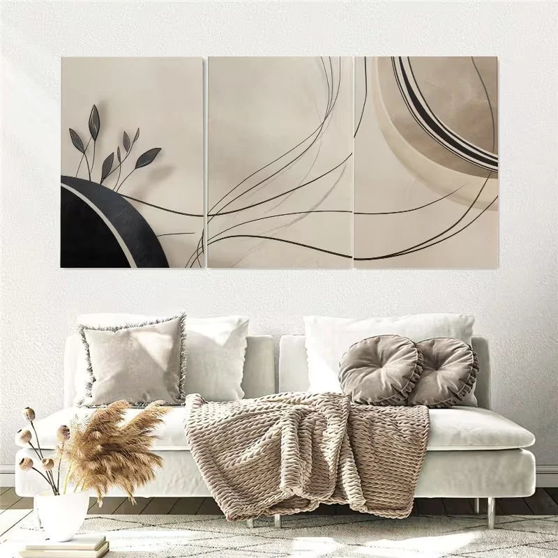 3pcs Abstract Line Art Beige Painting Wall Art Set Canvas Framed 50x70cm – High Quality Print 100% Australian Made Wall Canvas Ready to Hang - Bella Home Decor