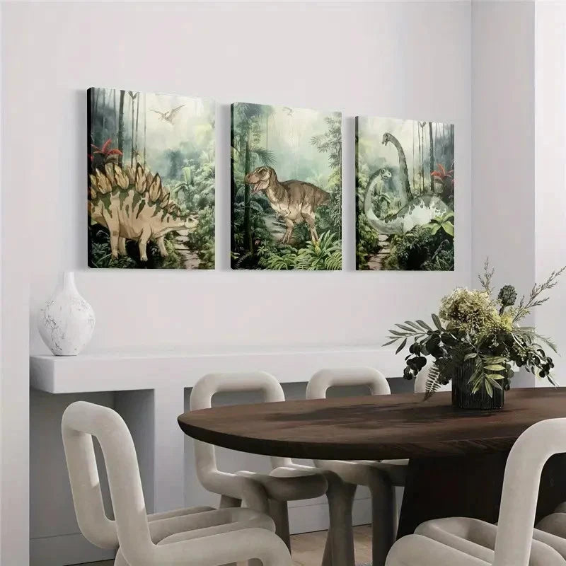 3pcs Dinosaur Wooden Framed Canvas Canvas Framed 50x70cm - High Quality Print 100% Australian Made Wall Canvas Ready to Hang - Bella Home Decor