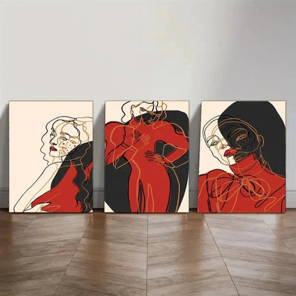 3pcs Woman Portrait Art Poster Bohemian Style Metal Print Ready to Hang Art