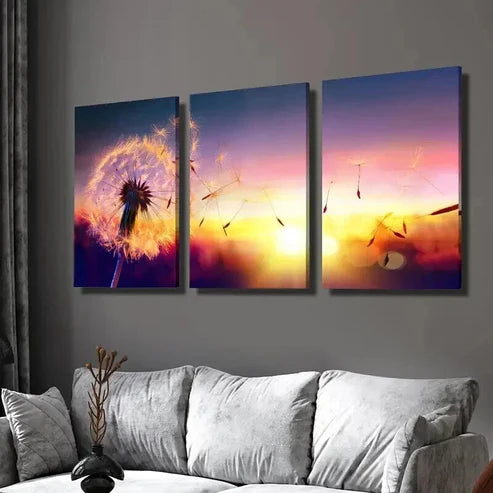 3pcs Dandelion Seeds Flying in Sunset Wall Art Set Canvas Unframed - High Quality Print 100% Australian Made Wall Canvas - Bella Home Decor