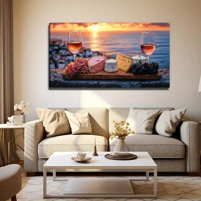 Delicious Breakfast By The Sea Wall Art Canvas Office Home Room Framed 120x60cm