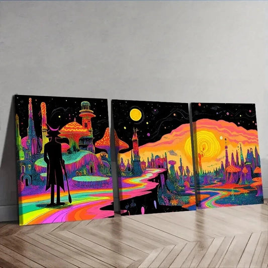 3pcs "Strange Place (2)" Wall Art Set Canvas Framed 50x70cm - High Quality Print 100% Australian Made Wall Canvas Ready to Hang