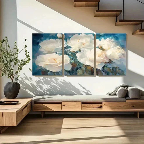 3pcs Beautiful White Roses Vintage Wall Art Canvas Unframed - High Quality Print 100% Australian Made Wall Canvas - Bella Home Decor