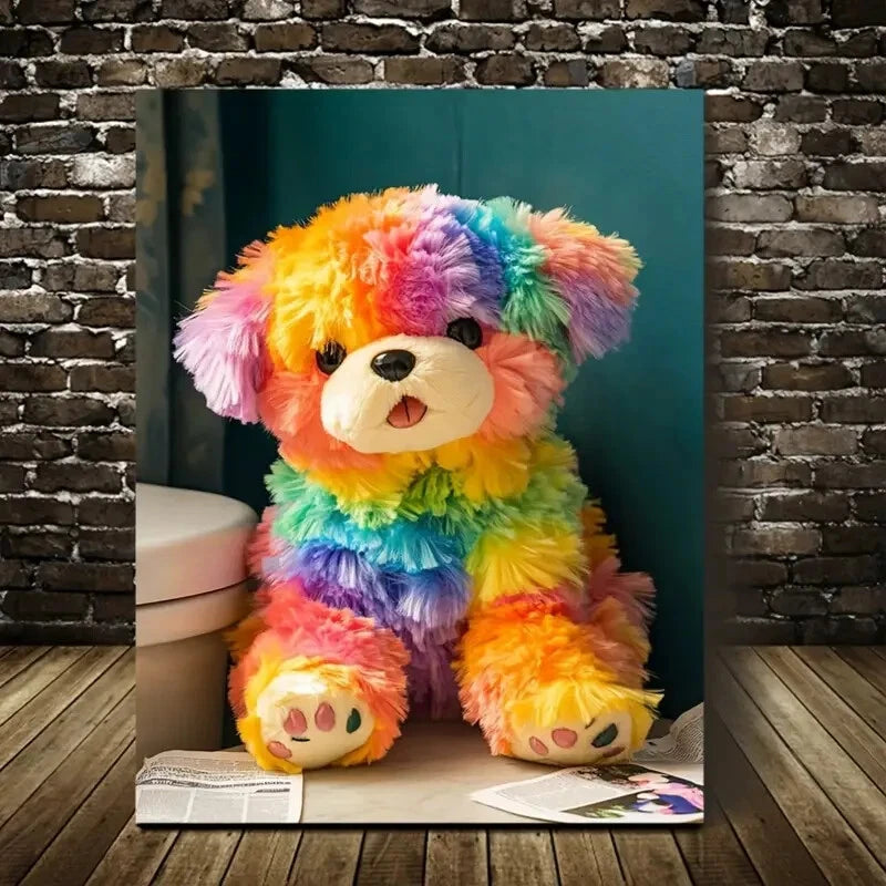 Plush Long Haired Dog Sitting Painting 40x60cm Metal Print Ready to Hang