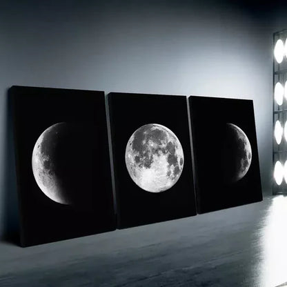 3pcs Full and Half Moon Black & White Wall Art Set Canvas Unframed - High Quality Print 100% Australian Made Wall Canvas - Bella Home Decor