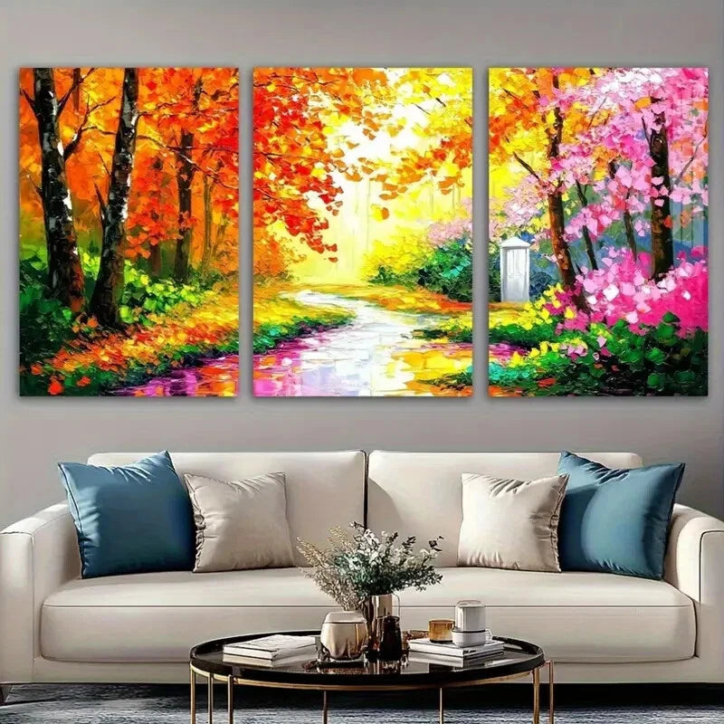 3pcs Modern Vivid Fall Foliage Metal Print Ready to Hang Art - Bella Home Decor