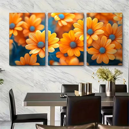 3pcs Orange Yellow Blooms Metal Print Ready to Hang Art