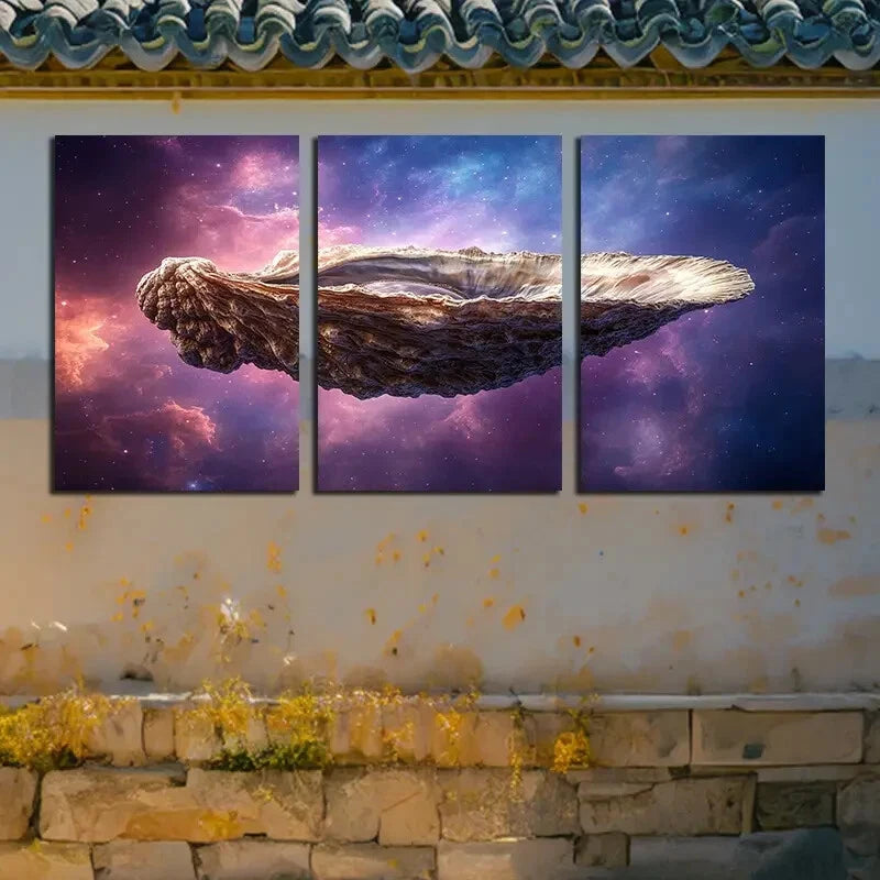 3pcs Vibrant Spacecraft in space Metal Print Ready to Hang Art - Bella Home Decor