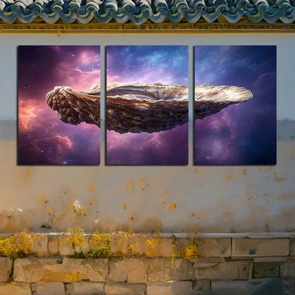 3pcs Vibrant Spacecraft in space Metal Print Ready to Hang Art - Bella Home Decor