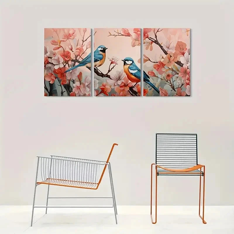 3pcs Charming Floral with Birds Wall Art Set Canvas Framed 60x90cm - High Quality Print 100% Australian Made Wall Canvas Ready to Hang