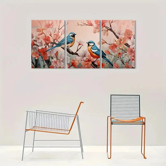 3pcs Charming Floral with Birds Wall Art Set Canvas Framed 60x90cm - High Quality Print 100% Australian Made Wall Canvas Ready to Hang