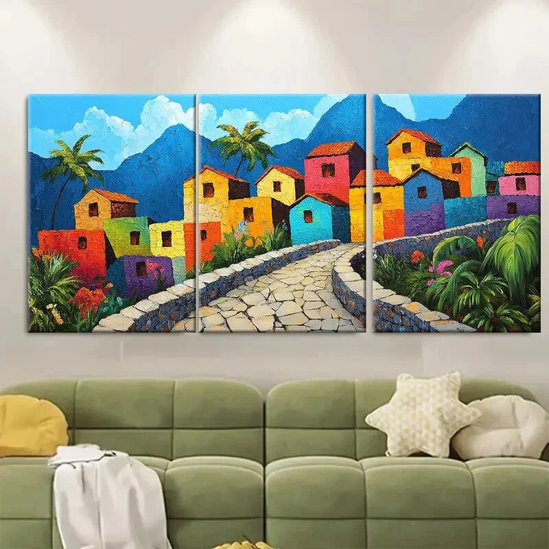 3pcs Colorful Stone Path & Lush Greenery Metal Print Ready to Hang Art - Bella Home Decor