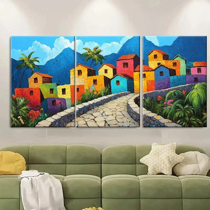 3pcs Colorful Stone Path & Lush Greenery Metal Print Ready to Hang Art - Bella Home Decor